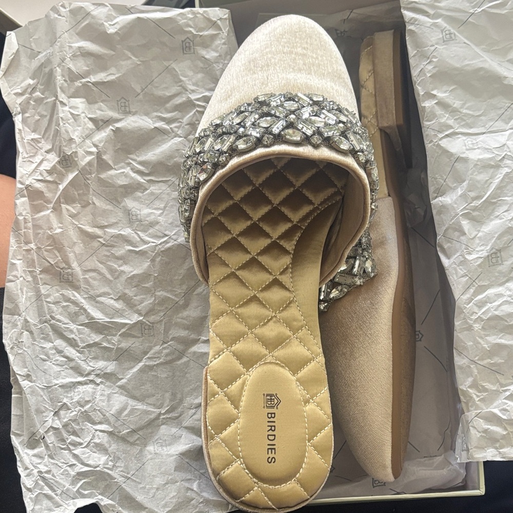 Birdies Women's Beige Embellished Mules - Picture 3 of 6